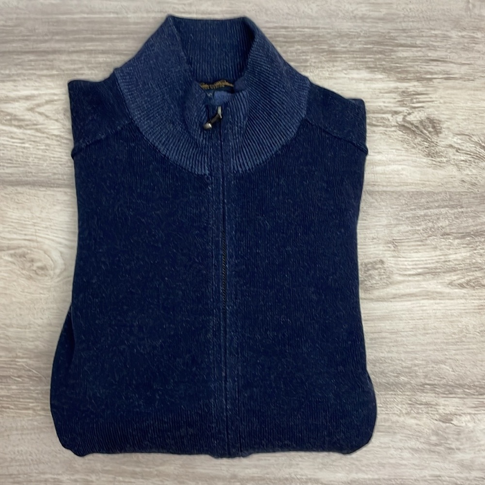 Brooks Brothers Navy 100% Extra Fine Merino Wool Zip Front Men's Cardigan Large - Picture 6 of 12